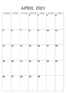 Frei Kalender April 2021 Ausdrucken