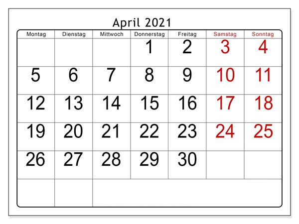 Kalender April 2021 Drucken