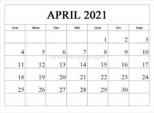 Kalender 2021 April Zum Ausdrucken