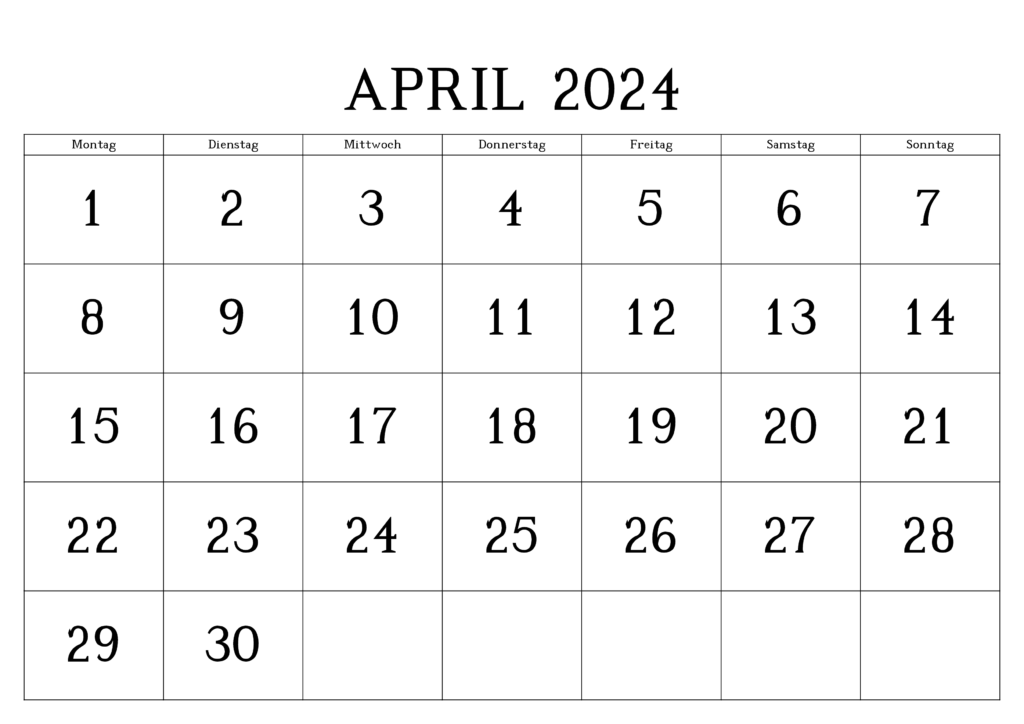 Kalender April 2024 Drucken