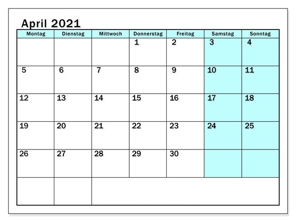 Kalender April 2021 Vorlage