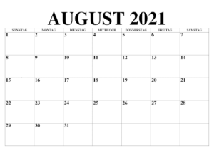 August 2021 Kalender