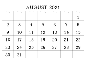 Kalender August 2021 Ausdrucken