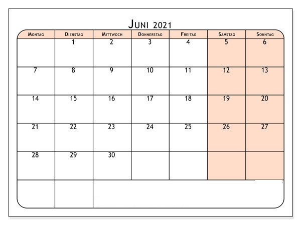 Kalender Juni 2021 Ausdrucken