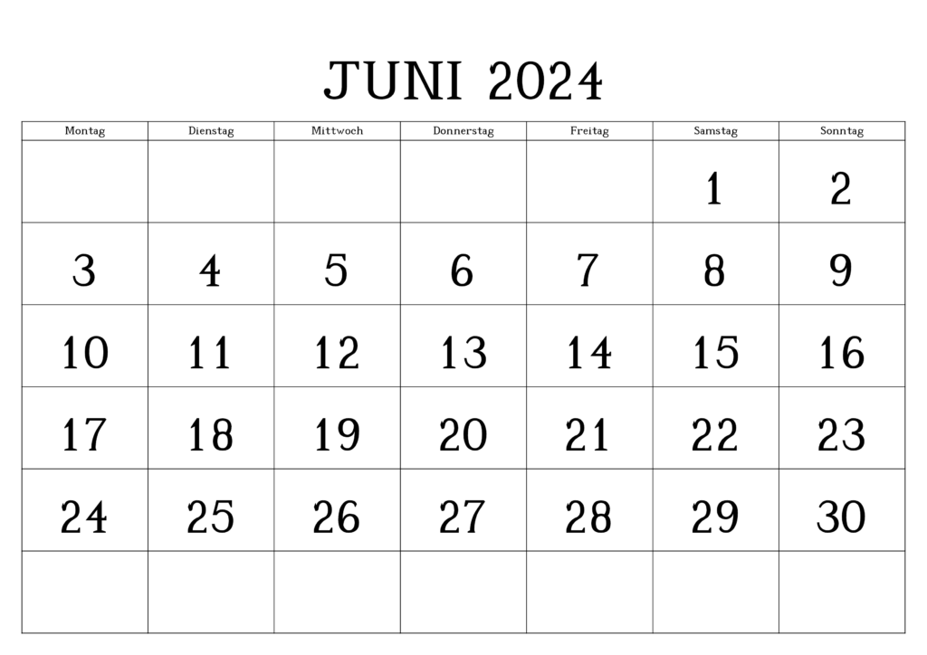 Kalender Juni 2024 Ausdrucken