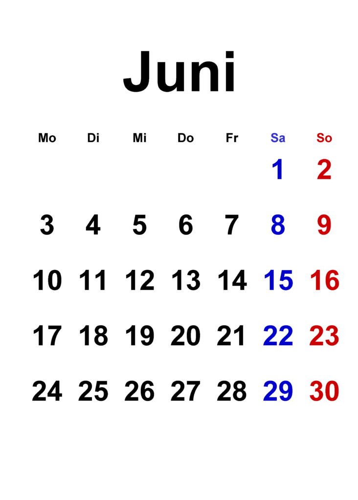 Kalender Juni 2024 Drucken