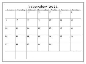 Dezember 2021 Kalender Vorlage
