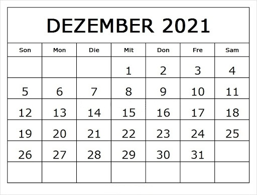 Kalender 2021 Dezember Zum Ausdrucken