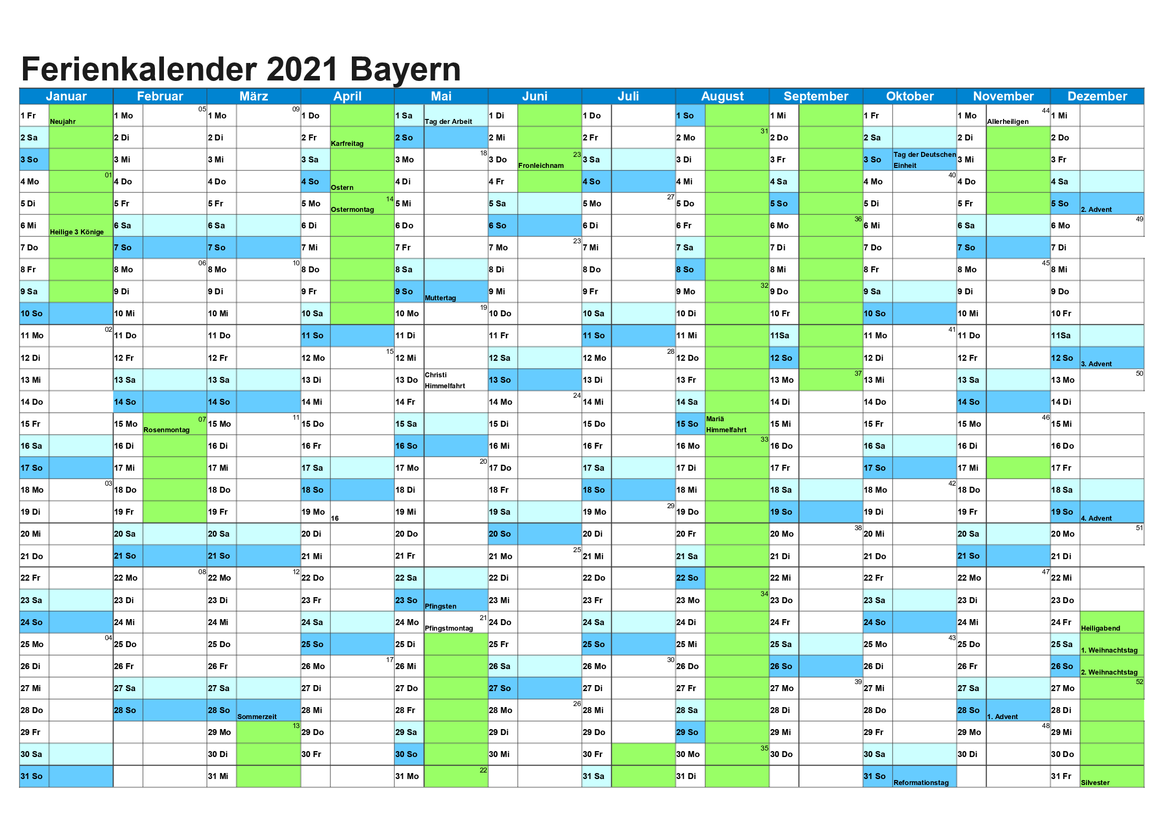 Feiertagen 2021 Bavaria Kalender