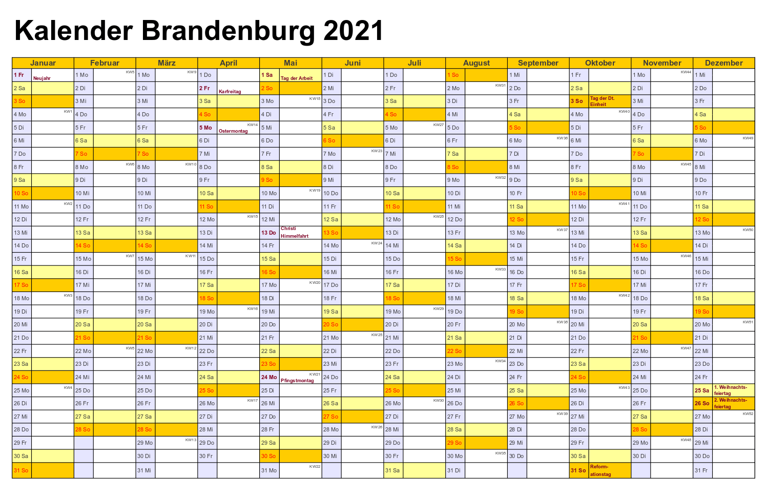 Feiertagen 2021 Brandenburg Kalender