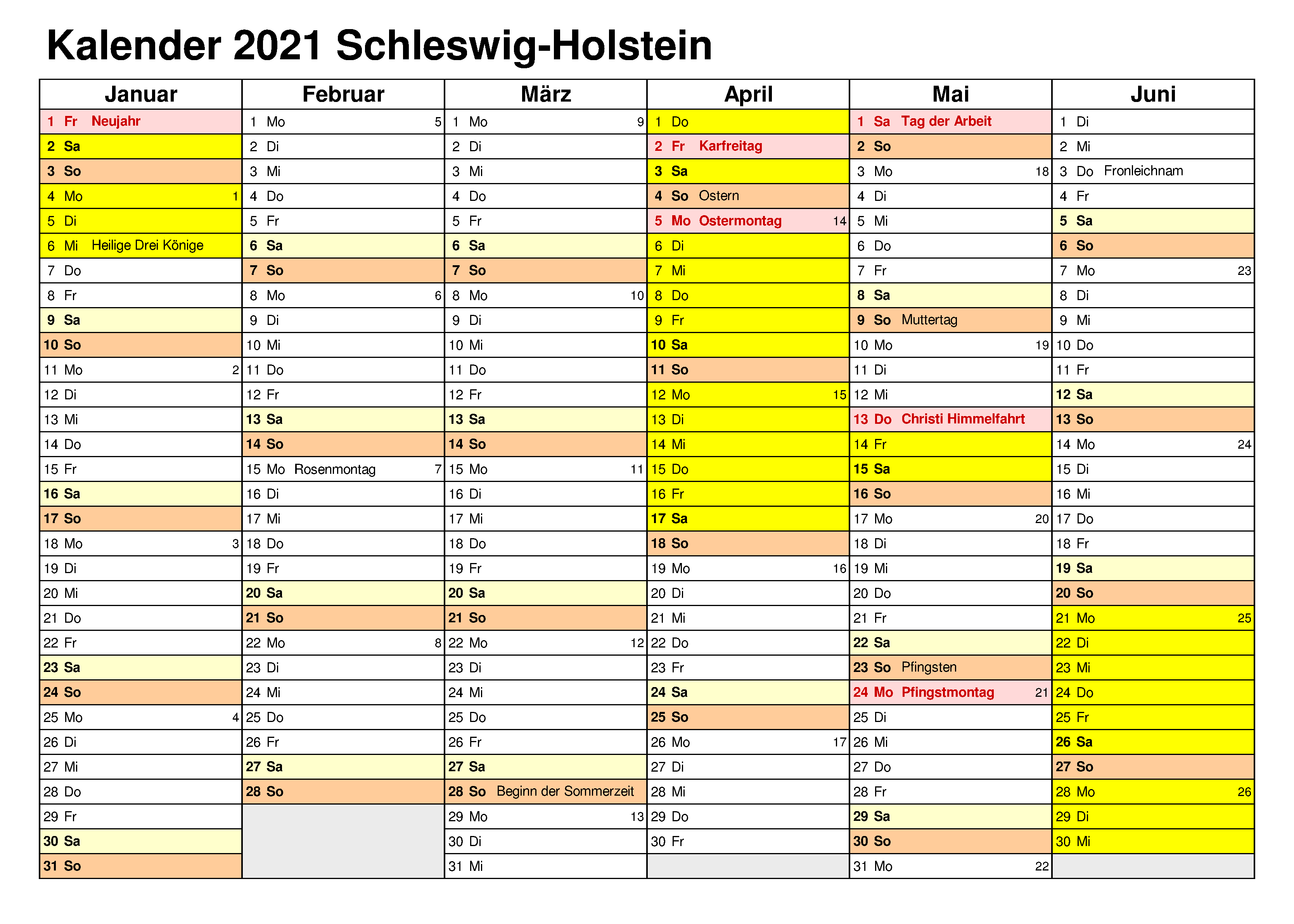 Feiertagen 2021 Schleswig-Holstein Kalender