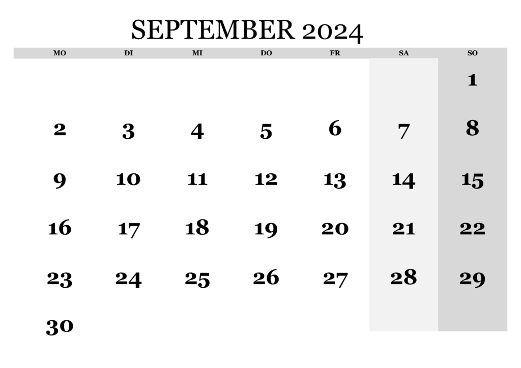 Frei Kalender September 2024 Ausdrucken