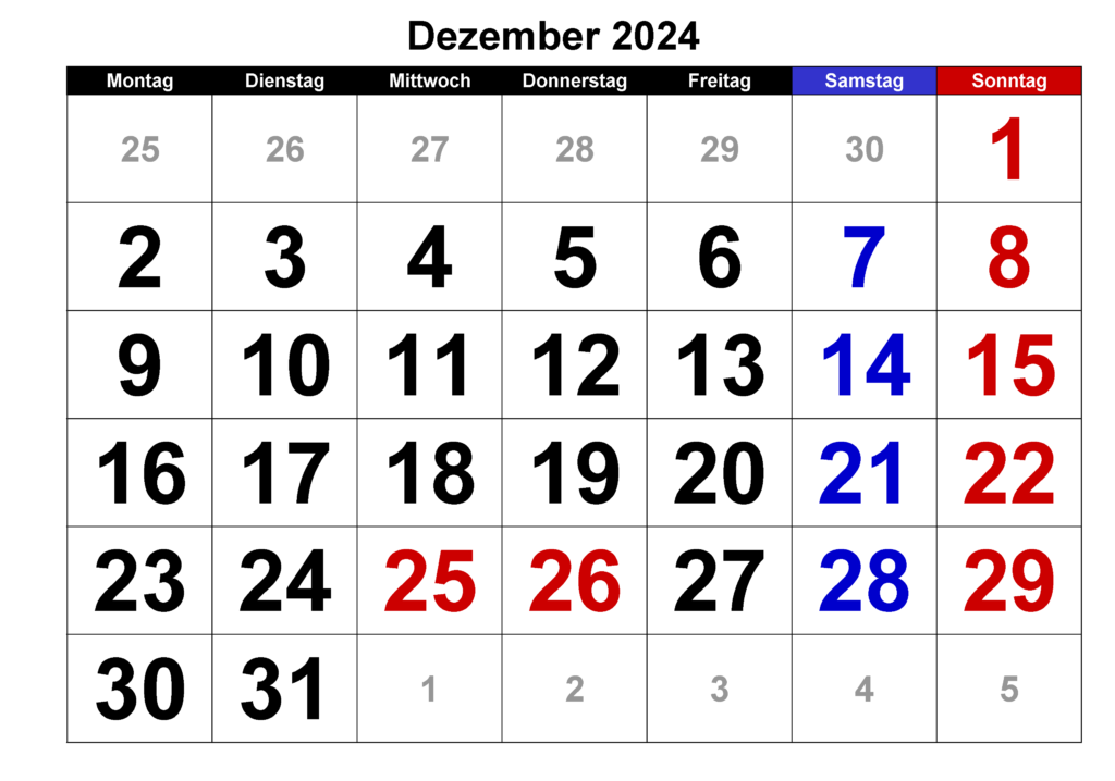Kalender 2024 Dezember Zum Ausdrucken