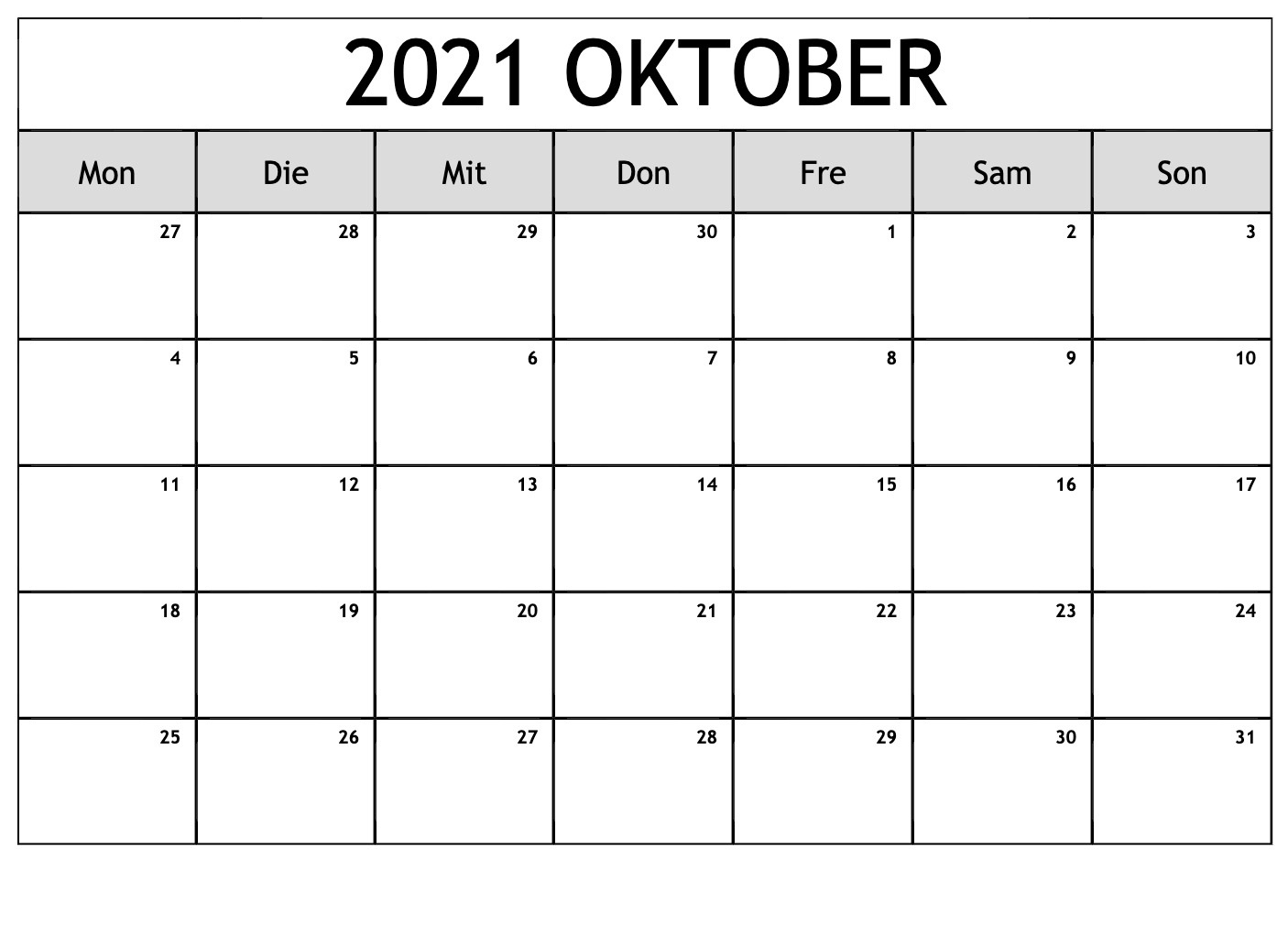 Kalender Oktober 2021 Drucken