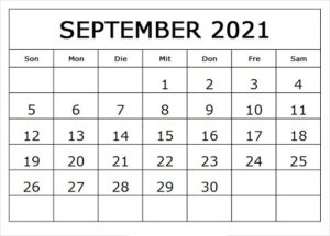 Kalender September 2021 Drucken