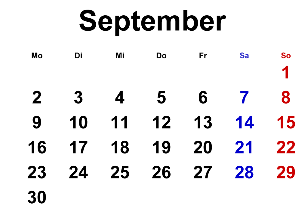 Kalender September 2024 Vorlage