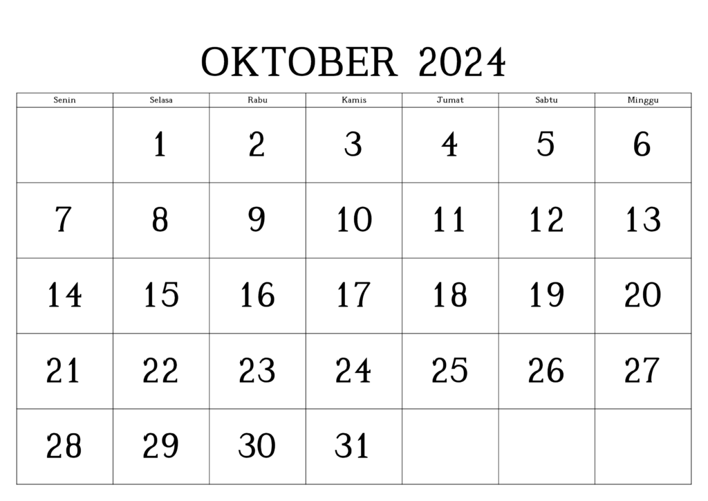 Monats Kalender Oktober 2024