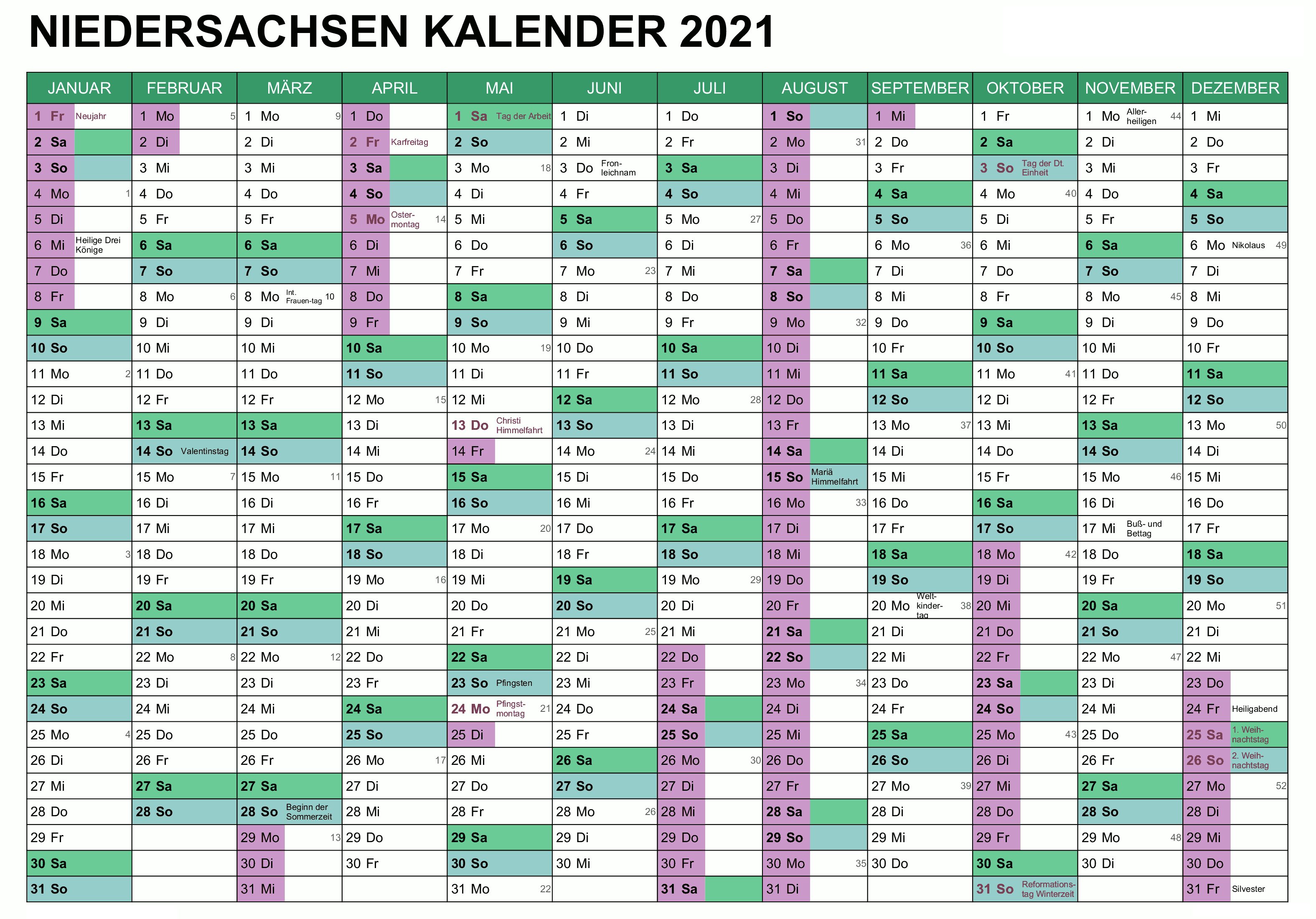 Feiertagen 2021 Niedersachsen Kalender