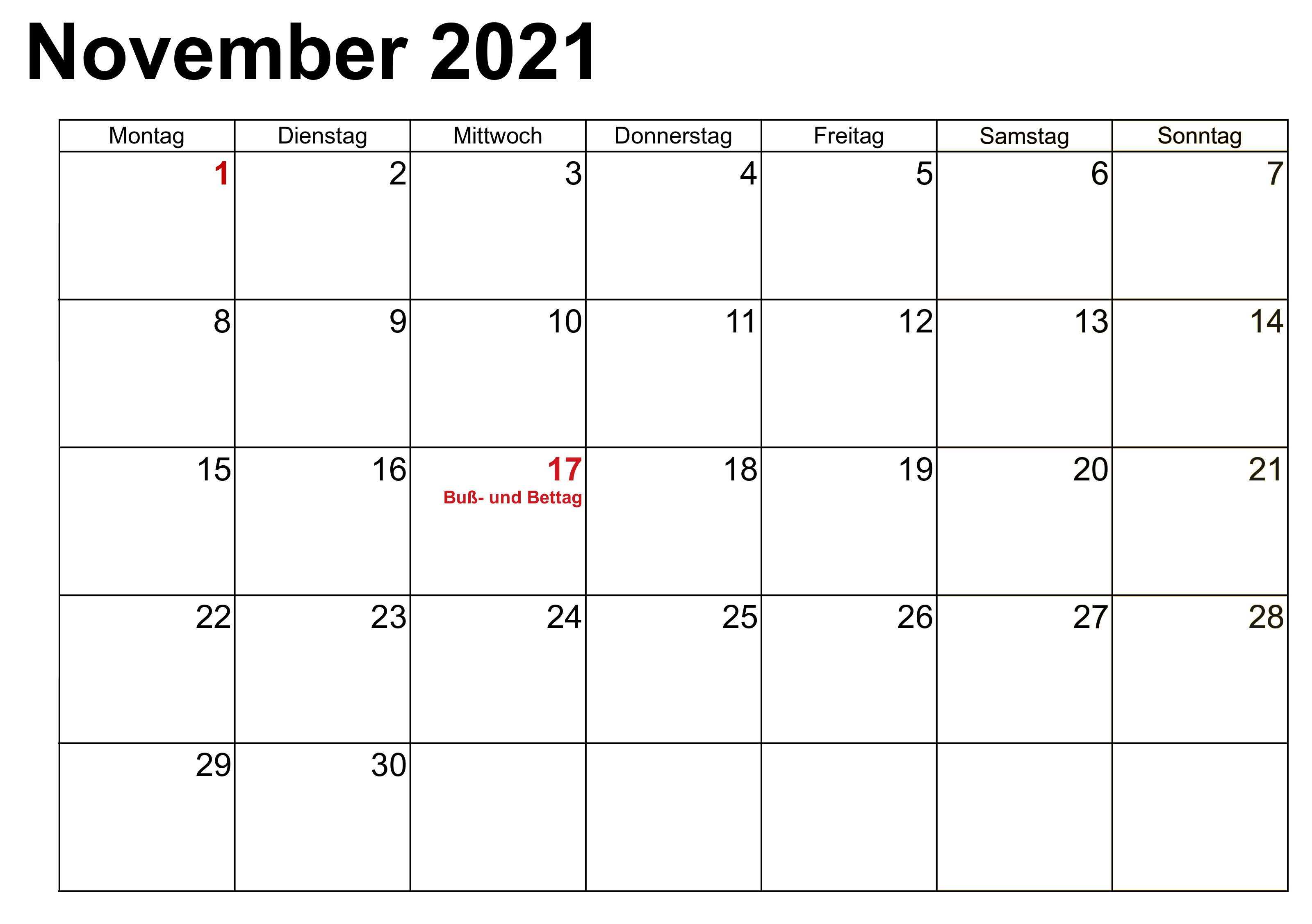 November 2021 Kalender