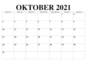 Oktober 2021 Kalender