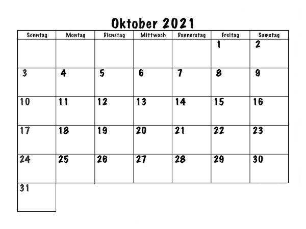 Frei Kalender Oktober 2021 Ausdrucken