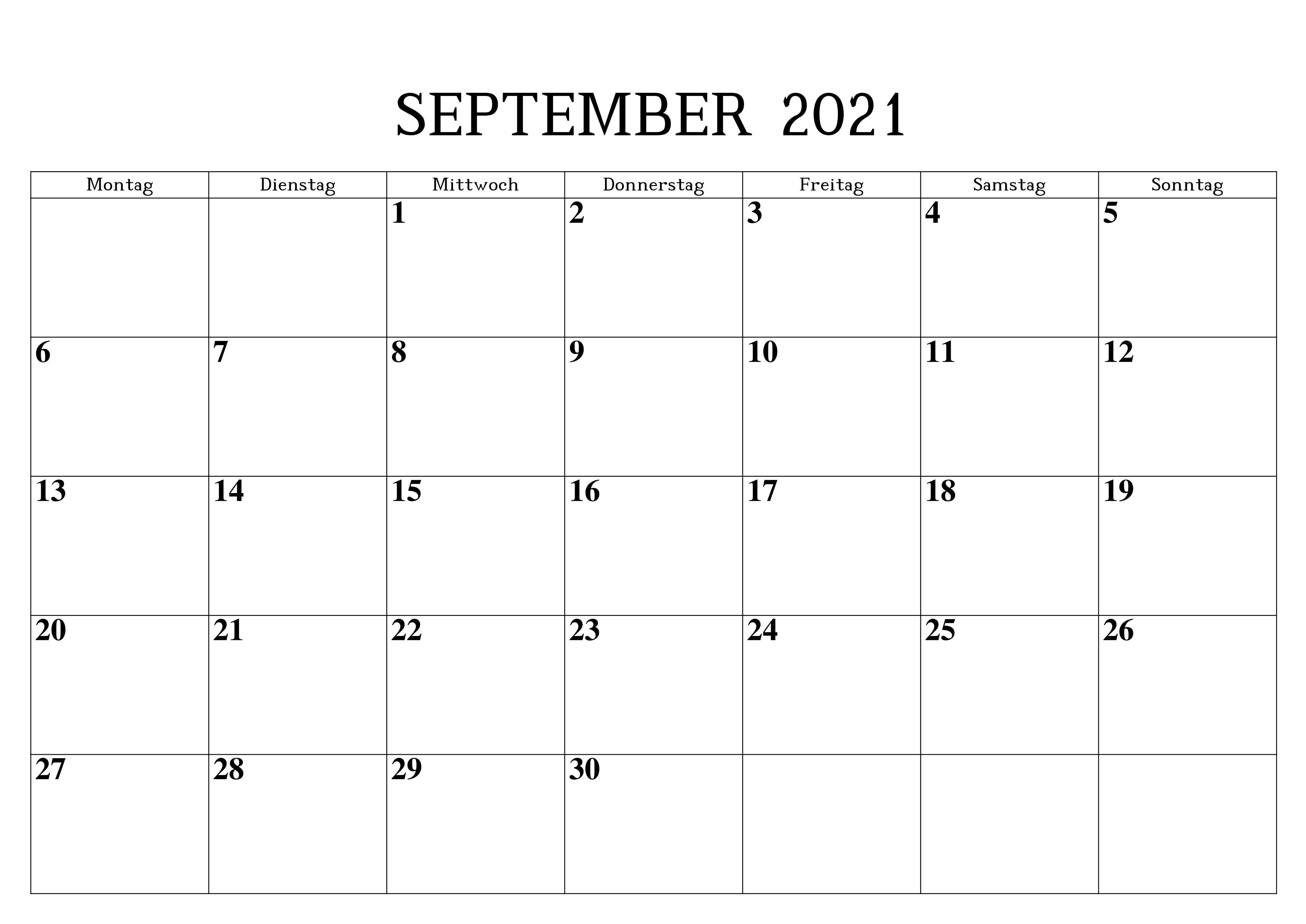 Monats Kalender September 2021