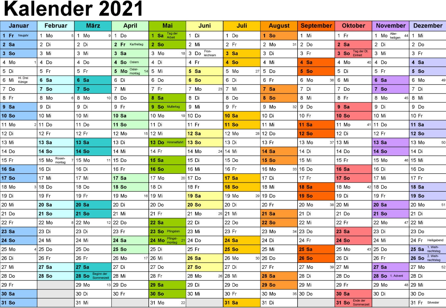 Sommerferien Baden-Württemberg 2021 Kalender Excel Word