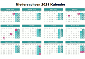 Sommerferien 2021 Niedersachsen Kalender PDF