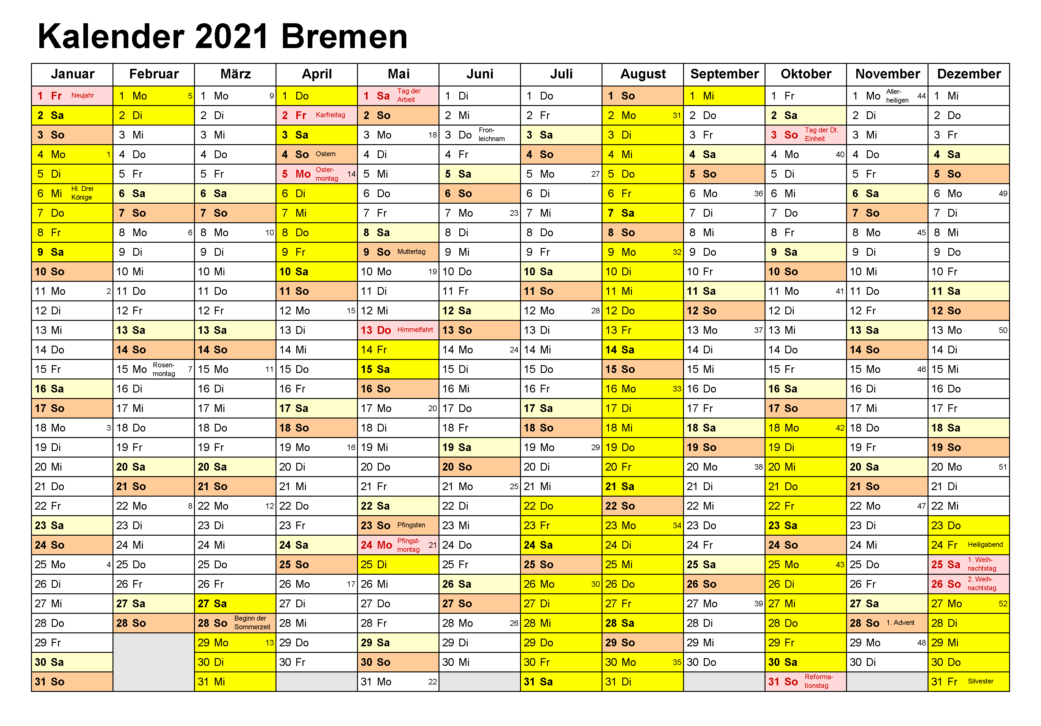 Kalender Bremen 2021 Zum Ausdrucken
