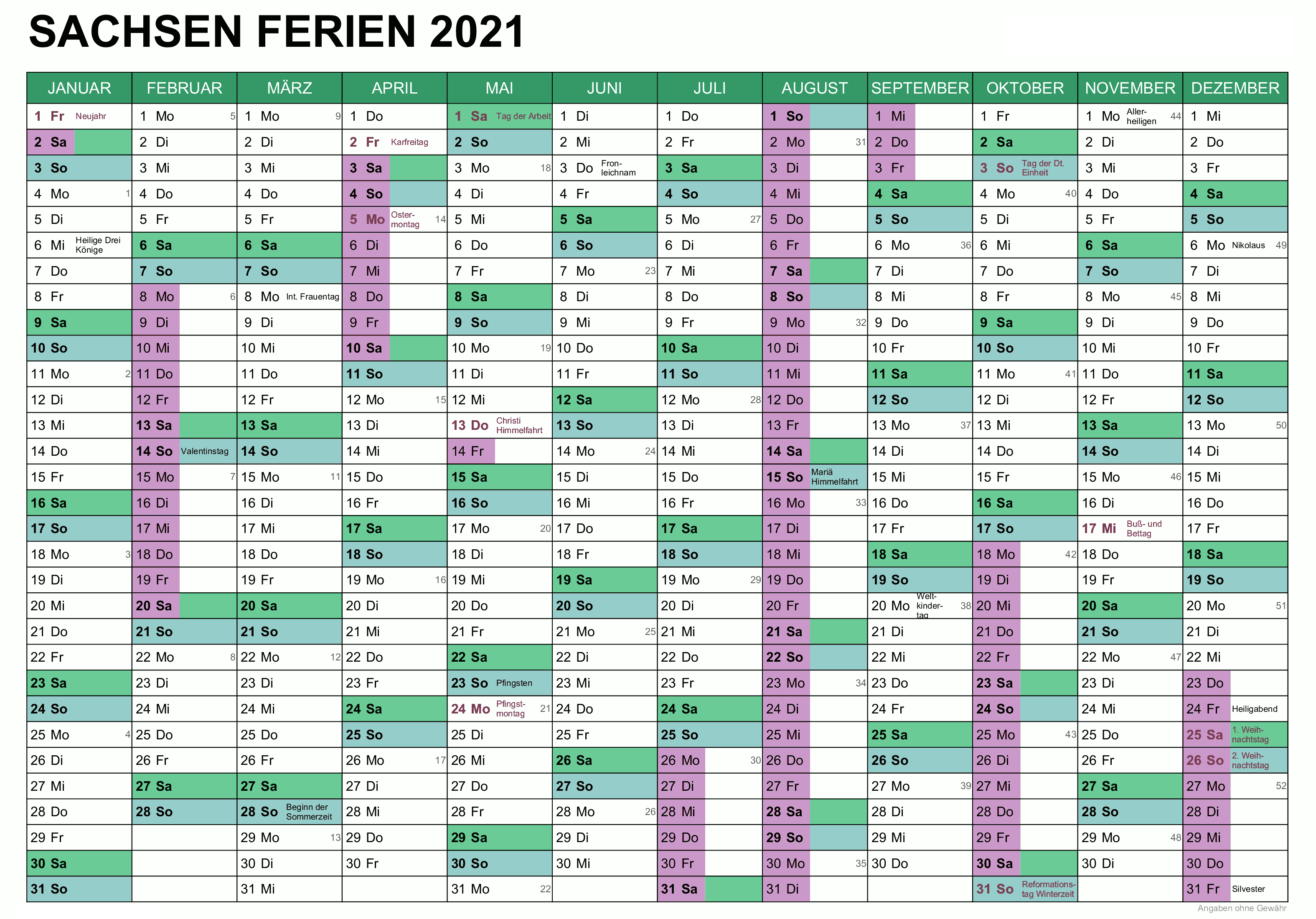 Sommerferien Sachsen 2021 Kalender Excel Word