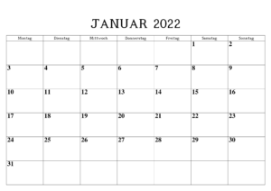 Januar 2022 Kalender