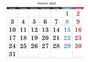 Januar Kalender 2022 Zum Ausdrucken