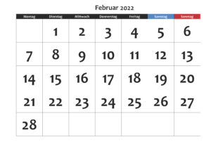 Kalender Februar 2022 Ausdrucken
