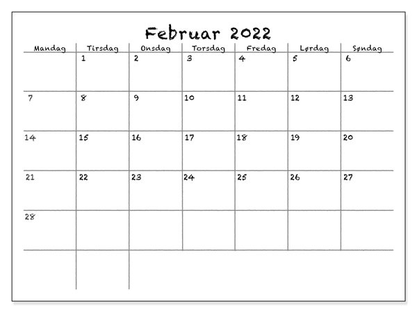 Kalender Februar 2022 Vorlage