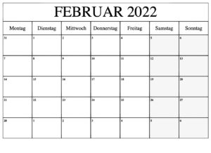 Kalender Februar 2022 Drucken