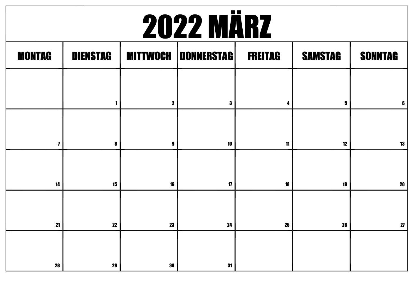 Kalender März 2022 Drucken