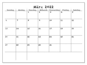 Kalender März 2022 Vorlage