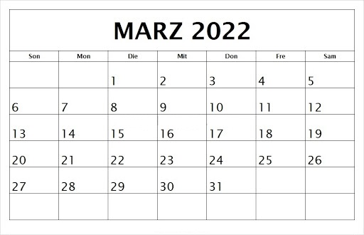 März 2022 Kalender PDF