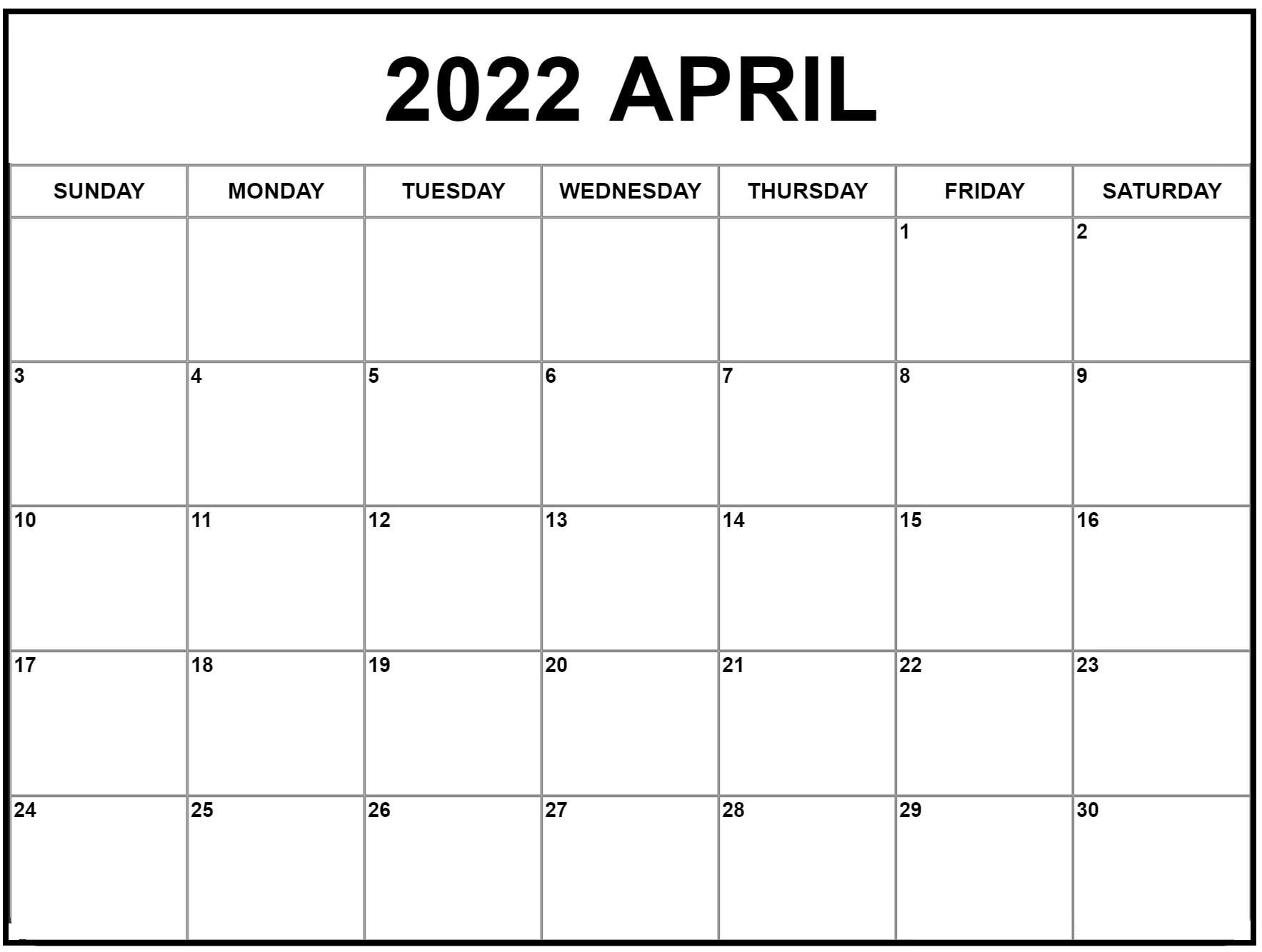 April 2022 Kalender Zum Ausdrucken