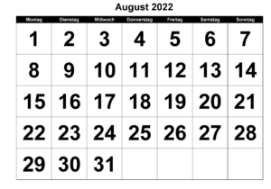 August 2022 Drucken Kalender