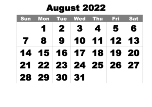 August 2022 Kalender Ausdrucken