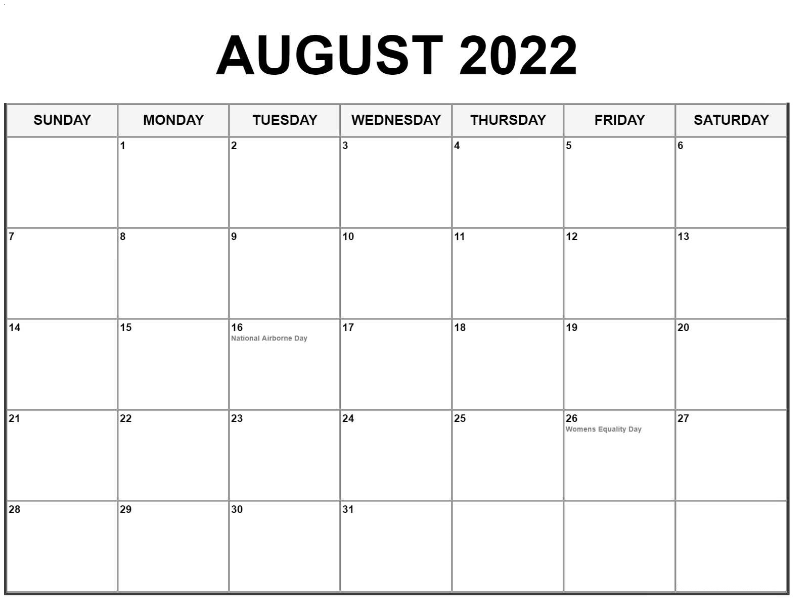 Frei August 2022 Kalender Ausdrucken