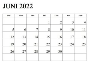 Frei Juni 2022 Kalender Ausdrucken