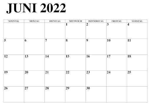 Juni 2022 Kalender