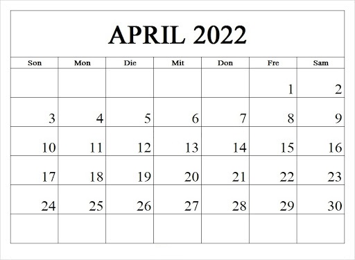 Kalender April 2022 Drucken