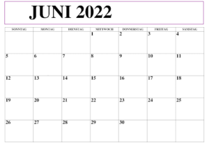 Kalender Juni 2022 Drucken