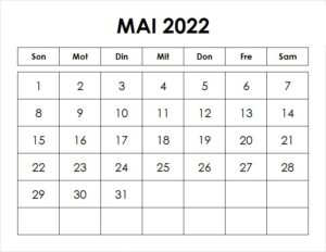Mai 2022 Kalender Mit Notizen