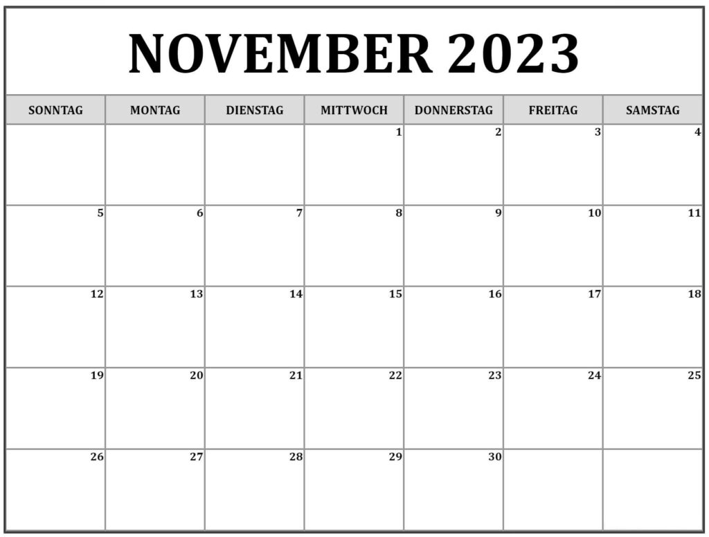 Frei Kalender November 2023 Ausdrucken