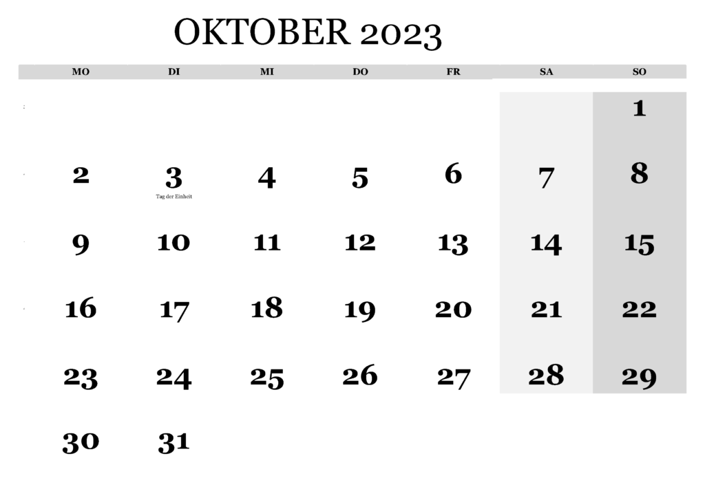 Kalender 2023 Oktober Zum Ausdrucken