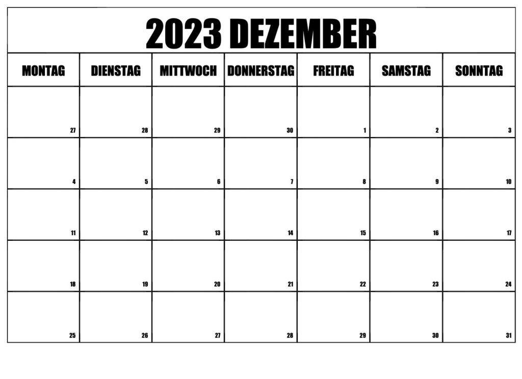 Kalender Dezember 2023 Vorlage